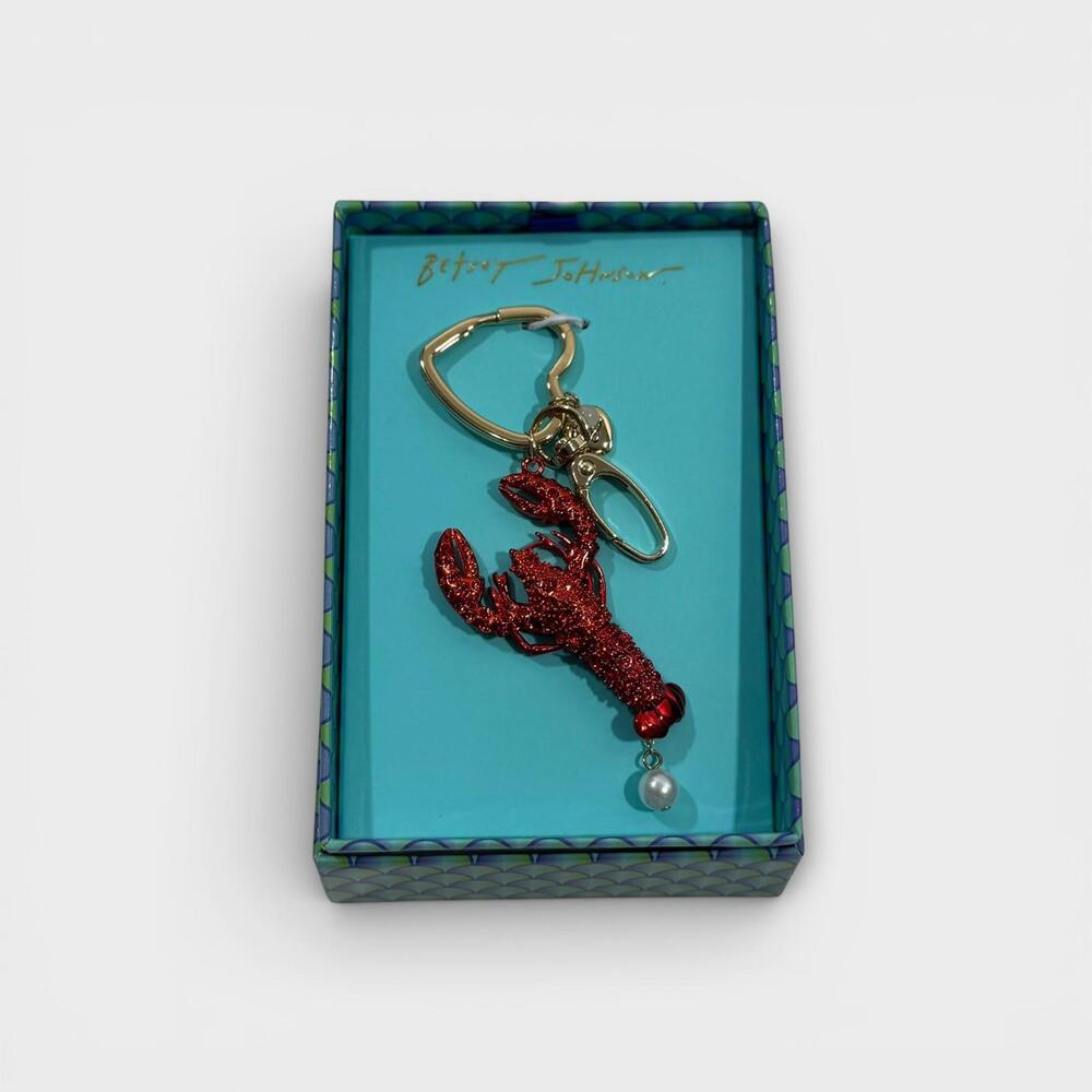 Betsey Johnson Mermaid Life Crystal Lobster Key Fob Bag Charm Keychain New Boxed